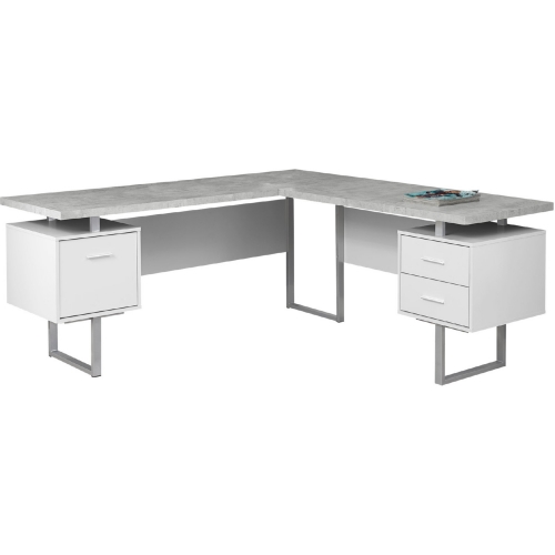 70" Computer Desk in White & Cement Look (Left or Right Facing)